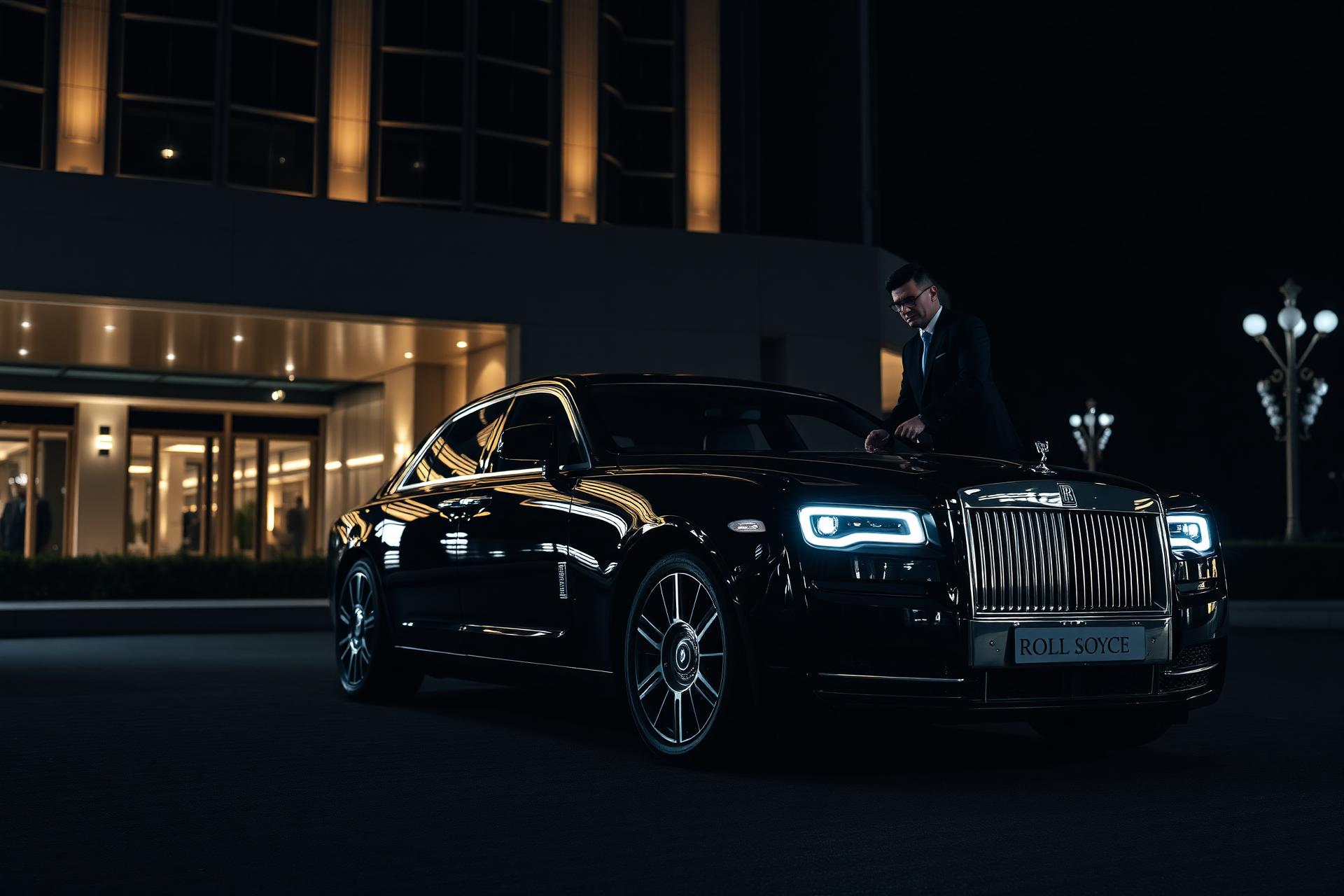 Black luxury car at night